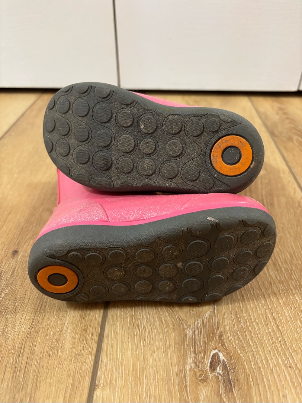 Bogs Pink Kids Waterproof Rain Boots with Orange Sole Accents